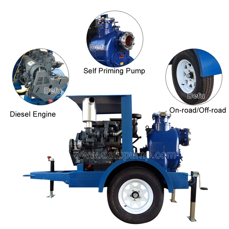 Single Stage Engine Driven Trailers Mounted Diesel Self Priming Sewage Pumps